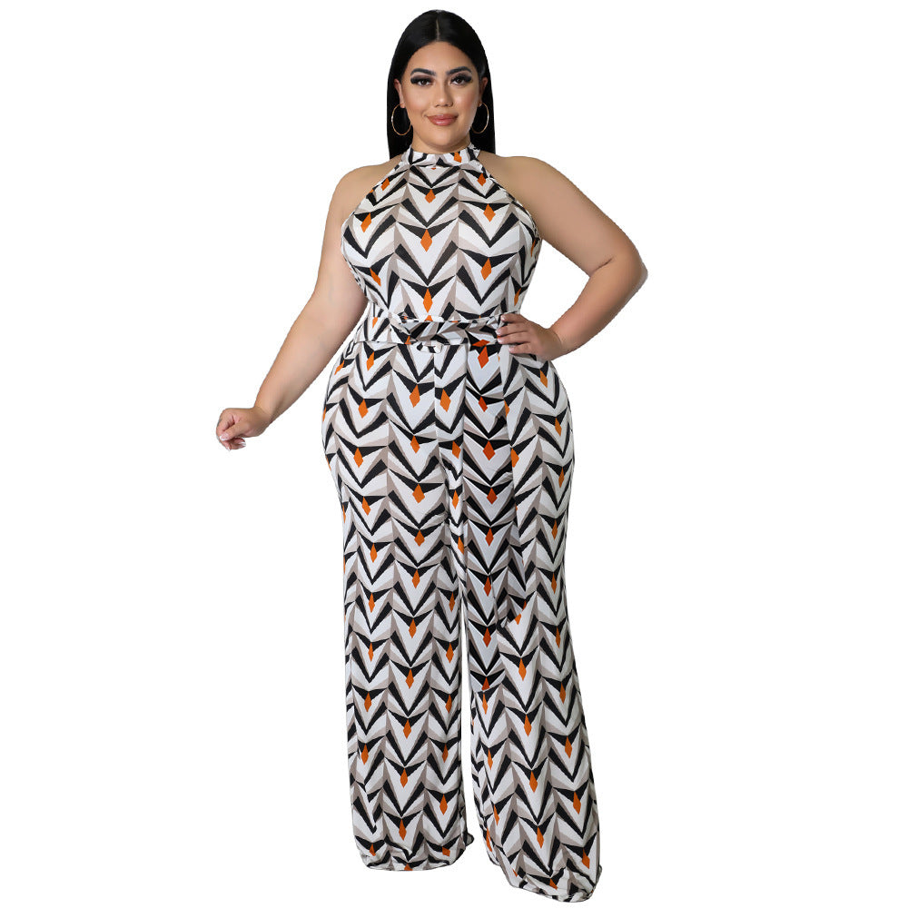 Casual Halter neck Printed with Belt Jumpsuit