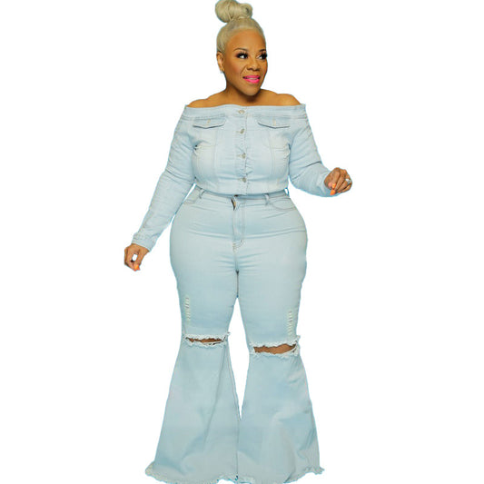 Plus Size Ripped Washed Mid Waist Jeans
